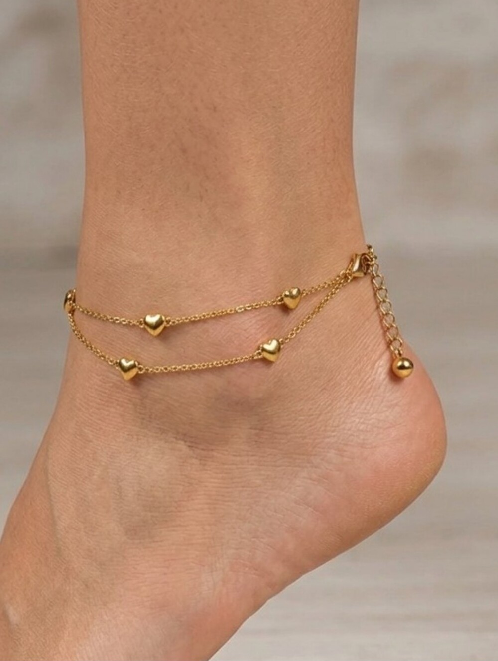 Anklet Leg Necklace Gold Plated Heart Stainless  Steel 10"